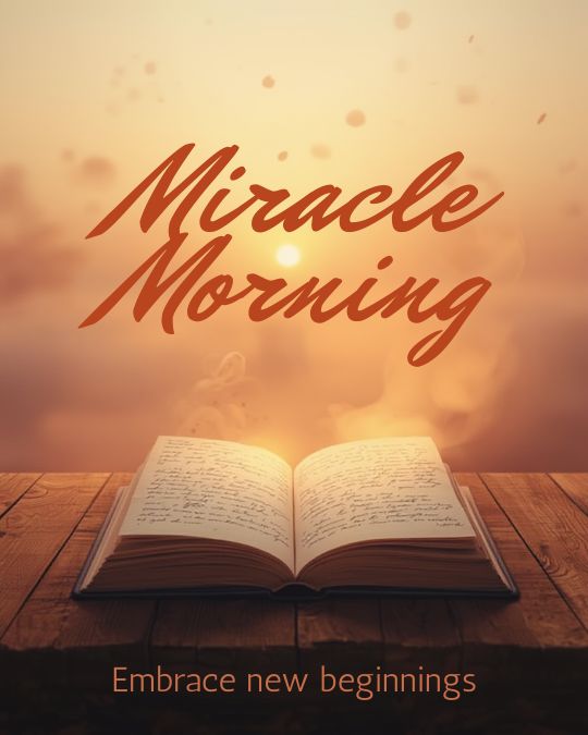 image of a sunrise and the words "Miracle Morning: above a thick hardback book